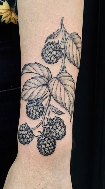 Blackberry Tattoo, Pet Portrait Tattoos, Thigh Piece Tattoos, Strawberry Tattoo, Fruit Tattoo, Portrait Tattoos, Clever Tattoos, Fire Tattoo, Different Artists