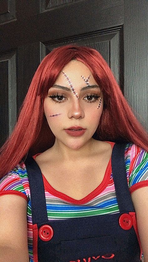 #halloween #chuky #diadelosmuertos #makeup #makeup ideas Simple Chucky Makeup, Easy Chucky Makeup, Female Chucky Makeup, Chucky Eyeshadow Look, Chucky Makeup Female Easy, Cute Chucky Makeup, Chucky Scary Makeup, Girl Chucky Makeup, Chucky Makeup Female