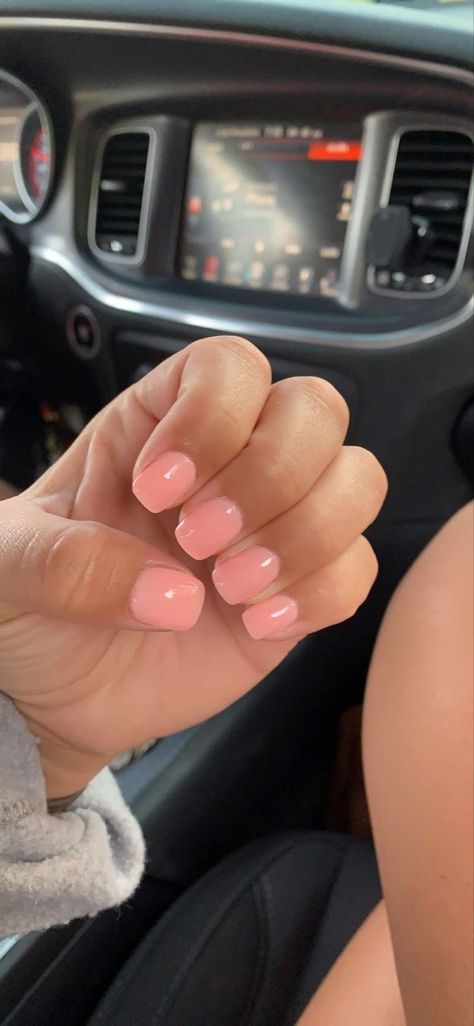 Light Pink Nails By Skin Tone Range, Light Pink Coral Nails, Salmon Pink Nails Acrylic, Sheer Coral Nails, Summer Nails 2023 Light Pink, Shiny Peach Nails, Clear Pink Sns Nails, Light Pink Peach Nails, Light Pink Powder Dip Nails