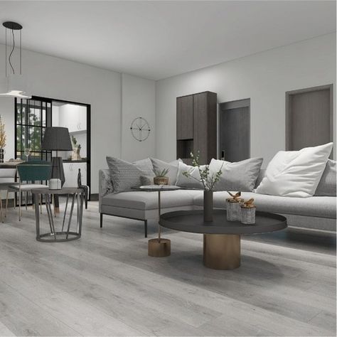 Bedroom Grey Wood Floor, Grey Vinyl Flooring Living Room, Grey Laminate Flooring Living Room, Grey Floor Bedroom Ideas, Grey Wood Floors Living Room, Vinyl Flooring Living Room, Grey Floorboards, Gray Floors Bedroom, Grey Vinyl Plank Flooring