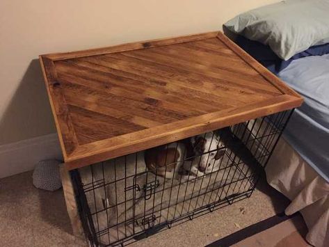 Dog Cage Wood Lath Table Top - Imgur Dog Kennel Wood Top Diy, Dog Crate Topper Diy, Dog Kennel Topper, Dog Cage Table, Kennel Topper, Small Dog Cage, Crate Topper, Custom Dog Kennel, Pet Crates