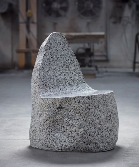 "Sculpts stone 'boulder' seats" by Max Lamb. Using granite sourced from northern Italy. Stone Chair, Marble Furniture Design, Max Lamb, Stone Furniture, Background Editing, Photoshop Digital Background, Photography Studio Background, Blur Background Photography, Black Background Photography