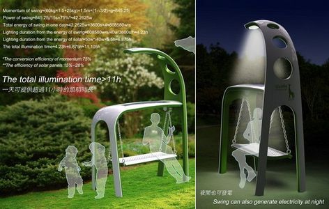 Green ideas for parks, playgrounds and backyard designs, sustainable outdoor light Technology Furniture, Chen Wei, Public Playground, Solar Powered Cars, Contemporary Lighting Design, Swing Design, Urban Furniture, Green Power, Street Furniture