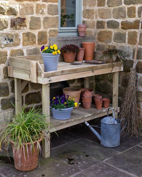 Potting Bench With Sink, Potting Bench Ideas, Bench Ideas, Potting Bench, Cinder Block, Potting Shed, Easy Garden, North Yorkshire, A Year Ago