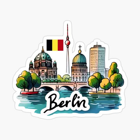 Get my art printed on awesome products. Support me at Redbubble #RBandME: https://www.redbubble.com/i/sticker/Berlin-Germany-by-WanderlustCoCo/162792870.EJUG5?asc=u Germany Scrapbook, Germany Stickers, Berlin Illustration, Landscape Stickers, Germany Aesthetic, Skyline Landscape, Around The World Theme, German City, Berlin Design