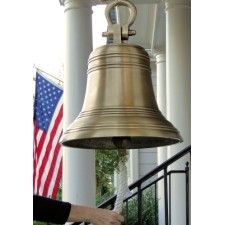 18 Inch Ridged Antiqued Brass Bell with Shackle Antique Bell, Brass Patina, Hanging Bell, Bell Design, Brass Bell, Hand Bells, Engraved Plaque, Liberty Bell, Backyard Fire