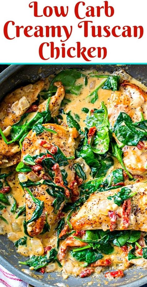 Easy Low Carb Meals that'll be a HUGE hit in your Family - Hike n Dip Creamy Tuscan Chicken, Law Carb, Healthy Low Carb Dinners, Breakfast Low Carb, Low Carb Chicken Recipes, Tuscan Chicken, Keto Brownies, Low Carb Diet Recipes, Healthy Low Carb Recipes