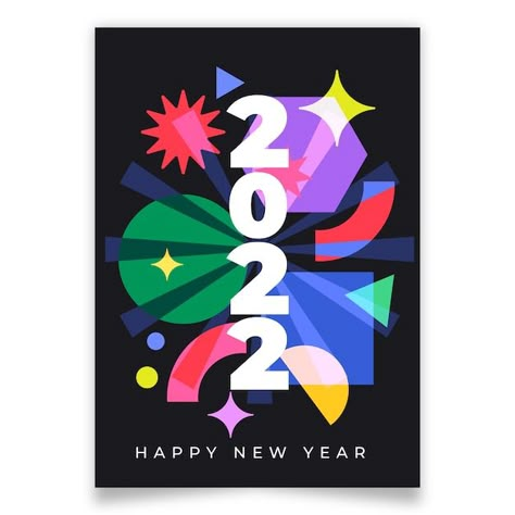 Free vector flat new year greeting card ... | Free Vector #Freepik #freevector Happiness Graphic Design, New Years Postcard, New Year Card Illustration, Christmas Greeting Cards Design, New Year Illustration Art, Company Holiday Card Design, New Years Graphic, New Year Graphic Design, Design Assignments