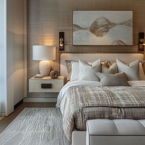 The classic charm of an Los Angeles condo sleeping quarters is enhanced by traditional furniture and timeless decor Masterbedroom Luxe Design, Amazing Master Bedrooms, Hotel Style Bedroom, Beautiful Bed Designs, Hotel Bedroom Design, Luxe Bedroom, Dream Apartment Decor, Bedroom Furnishings, Luxury Bedroom Master