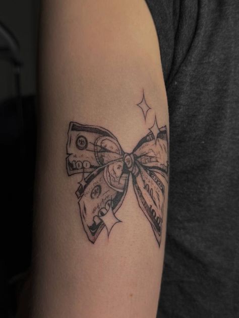 Bow Money Tattoo, Money Bow Tie Tattoo, Money Bow Tattoo, Bow Tie Tattoo, Army Tattoos, Money Tattoo, Bow Tattoo, Spine Tattoos For Women, Cute Little Tattoos