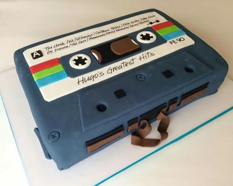 40th Birthday Cake Ideas For Men Husband, Cassette Cake, Cassette Centerpiece, Cassette Tape Cookies, Cassette Tape Cake, Boombox Cake, 80’s Cake, 80s 40th Birthday Cake, Cassette Tape Cake 40th Birthday