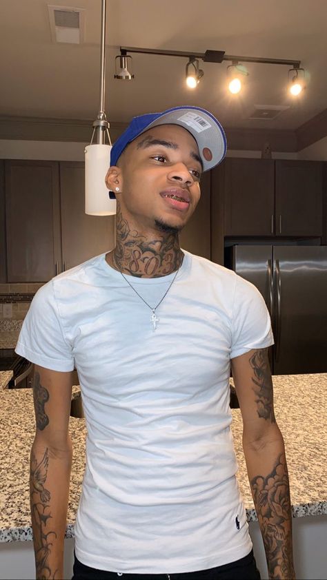 Neck Tattoos For Black Men, Neck Tattoo Black Men, Neck Tattoo For Guys Black Men, Black Men Neck Tattoos, Tattoos For Black Men, Hood Dudes, Hood Neck Tattoo For Guys, Random Flicks, Custom Fitted Hats