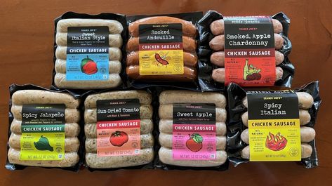 Every Trader Joe's Chicken Sausage, Ranked From Worst To Best Trader Joes Recipes Dinner, Sausage Brands, Asiago Chicken, Chicken Sausage Recipes, Dinner Sausage, Cauliflower Pizza Crust Recipe, Roasted Sprouts, Best Sausage, Chicken Apple Sausage