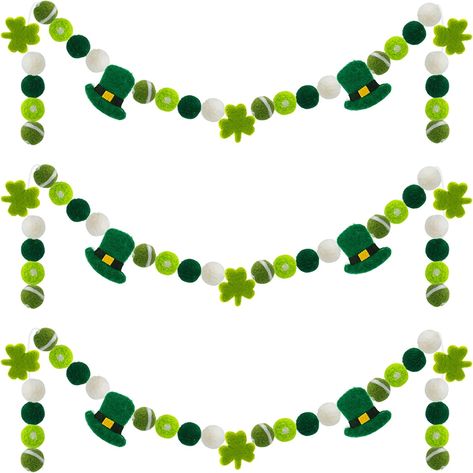 Felt garlands are beautiful decorations for making your classroom cozy and cheerful; The cute pom pom garland banners will brighten up any space! #classroom #classroomdecor #classroomdecorations #festiveclassroom #brightclassroom #happyclassroom #teaching #education #colorfulclassroom #happyteaching #stpatricksday #green #holidaygarland #lucky Leprechaun Hat, Leprechaun Hats, St Patrick's Day Decorations, Hanging Garland, Pom Pom Garland, Felt Garland, Hanging Banner, Felt Material, Decor Figurines