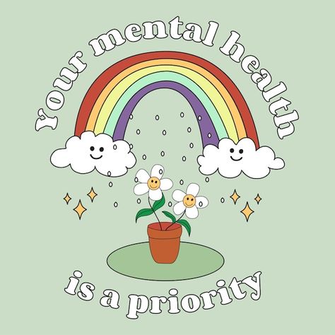 Vector your mental health is a priority ... | Premium Vector #Freepik #vector #life-quotes #typography-lettering #lettering #phrases Rainbow With Clouds, Quotes Typography, Processing Disorder, Typography Lettering, Parent Support, Sensory Processing Disorder, Sensory Processing, Chalk Art, Health Awareness