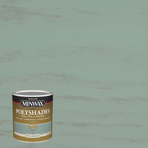 Minwax PolyShades Oil-Based Vintage Blue Semi-Transparent Satin Interior Stain (1-Quart) in the Interior Stains department at Lowes.com Minwax Polyshades, Interior Wood Stain, Solid Stain Colors, Blue Container, Minwax Stain, Oil Based Stain, Staining Cabinets, Wood Stain Colors, Blue Stain