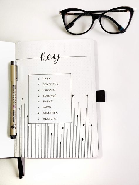 Bujo Key Page Ideas, Minimalist Bujo Theme, Bujo Inspiration Minimalist, Bujo Key Ideas, Bujo Ideas Minimalist, Bujo Key Page, Key Bujo, Journal Key Page, Key Bullet Journal