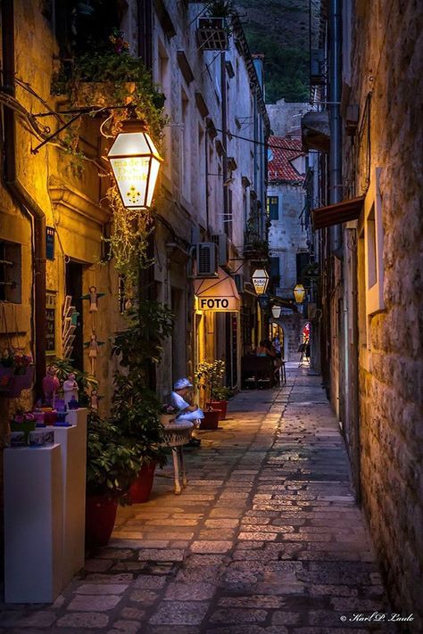 Rue de nuit, Dubrovnik, Croatia. Copyrighted. Streets Photography, Photography Scenery, Italy City, City Streets Photography, Best Romance Novels, Italy Street, Building Aesthetic, Episode Backgrounds, Low Light Photography