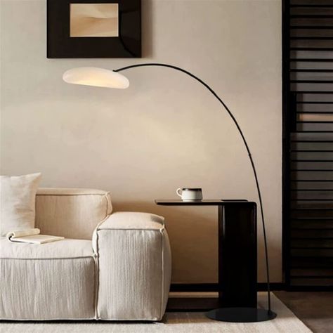 A simple yet stunning arched floor lamp. Perfect for your minimalist home! ◦ Post contains Amazon affiliate link. Mr Magoo, Ethereal Design, Simple Living Room Decor, Creative Flooring, French Apartment, Arched Floor Lamp, White Lamp Shade, Color Changing Lights, Steel Rod