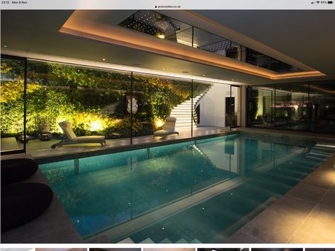 Another pic of green wall showing it doesn't need to be a deep area. (won't have pool but might be den/games room in basement). Henley Homes, Swimming Pool Decorations, Home Automation Project, Indoor Swimming Pool Design, Home Spa Room, Inside Pool, Indoor Pool Design, Piscina Interior, Indoor Swimming Pool