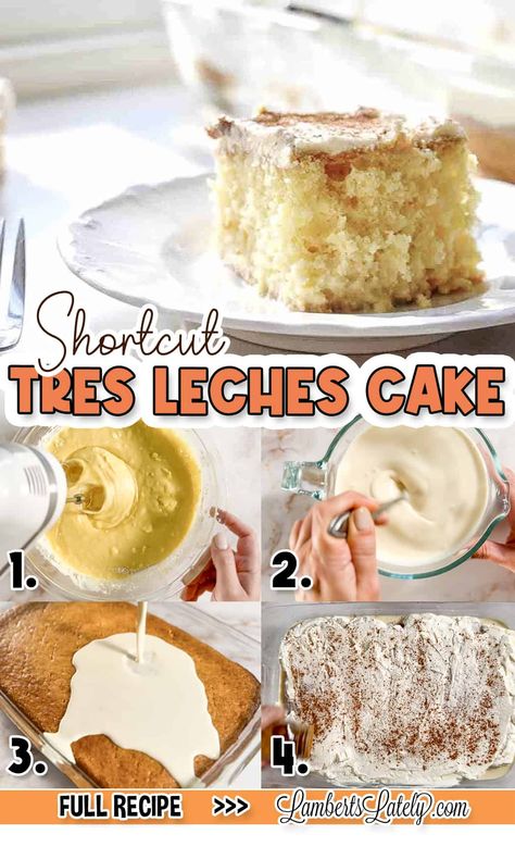 This easy Tres Leches Cake with Cake Mix recipe uses boxed cake mix and a sweet three milk mixture, topped with rich whipped cream & cinnamon for the best shortcut dessert you'll find! 3 Leches Cake Recipe Easy Box Cake, Tres Leches Cake With Box Cake, Vanilla Tres Leches Cake, Fall Tres Leches Cake, Box Vanilla Cake Mix Recipes, Easy Tres Leches Cake With Box Cake, Tre Leche Cake Recipes, Tres Leches Poke Cake, Tres Leches Cake Recipe With Box Cake