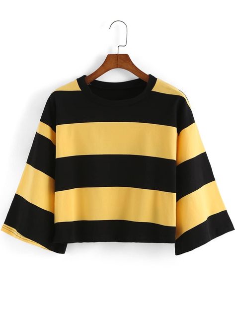 Crop Tops Online, Style Tops, Yellow Shirts, Crop Sweater, Striped Crop Top, Kawaii Clothes, Character Outfits, Look Cool, Yellow Dress