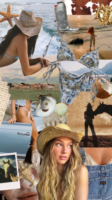 #coastalcowgirl #cowgirl #coastal #summer #aesthetic #ocean #moodboards #vibes #western #blue Cowgirl Lockscreen, Coastal Summer Aesthetic, Month Vision Board, Cowgirl Wallpaper, Harry Styles Taylor Swift, Aesthetic Wallpaper Collage, Coastal Cowgirl Aesthetic, Aesthetic Ocean, Country Aesthetic