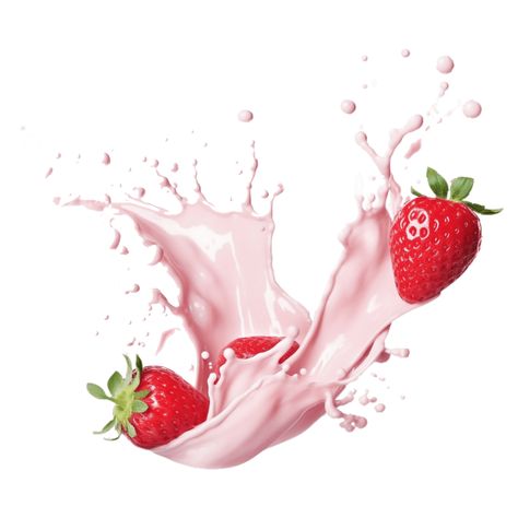 strawberry splash with milk or yogurt on transparent background Strawberry Milk Background, Yogurt Background, Milk Background, Strawberry Background, Yogurt Packaging, Milk Strawberry, Direct Painting, Food Web Design, Ice Cream Poster