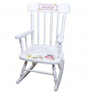 Child's Perosnalized Rocking Chair -Spindal Rocker-White Rocking Chair Diy, Pink Rocking Chair, Garden Rocking Chair, White Rocking Chairs, Butterfly Garland, Wooden Rocker, Childrens Rocking Chairs, Pink Ladybug, Chair Diy