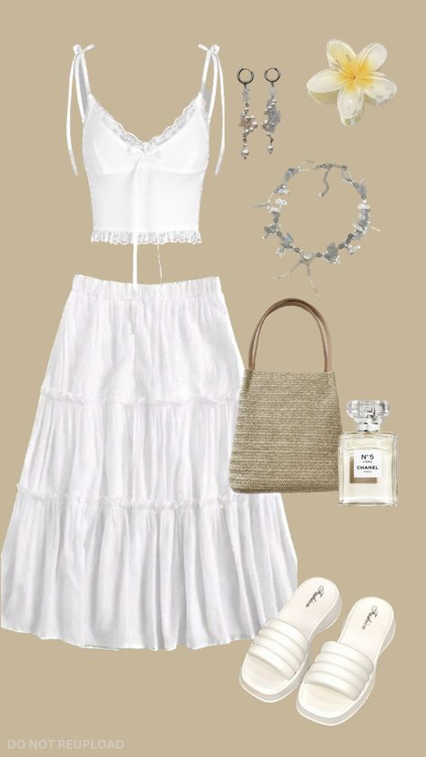 Beach vibes greek summer White Flowy Skirt Outfit, White Skirt Outfit Summer, Flowy Skirt Outfit, White Maxi Skirt Outfit, Maxi Skirt Outfit Summer, Beach Vibes Outfit, Luau Outfits, Skirt Outfits Aesthetic, White Skirt Outfits