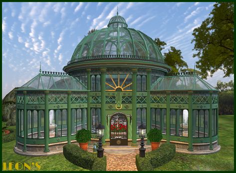 Second Life Marketplace - Greenhouse Victorian Deco Hot House Conservatory, cupola, 3 wings - MESH Victorian Era Greenhouse, 19th Century Greenhouse, Huge Greenhouse Conservatory, Conservatory Sims 4, Glass House Garden Greenhouse Ideas, 2 Story Greenhouse, Art Deco Greenhouse, Victorian Glass House, Minecraft Victorian Greenhouse