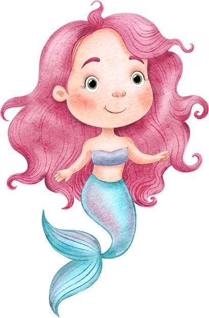 Beautiful little mermaid with pink hair ... | Premium Vector #Freepik #vector #water #girl #sea #fish Animated Mermaid, Animal Illustration Kids, Mermaid Watercolor, Water Girl, Mermaid Cartoon, Mermaid Kids, Kids Cartoon Characters, Mermaid Illustration, Mermaid Pink