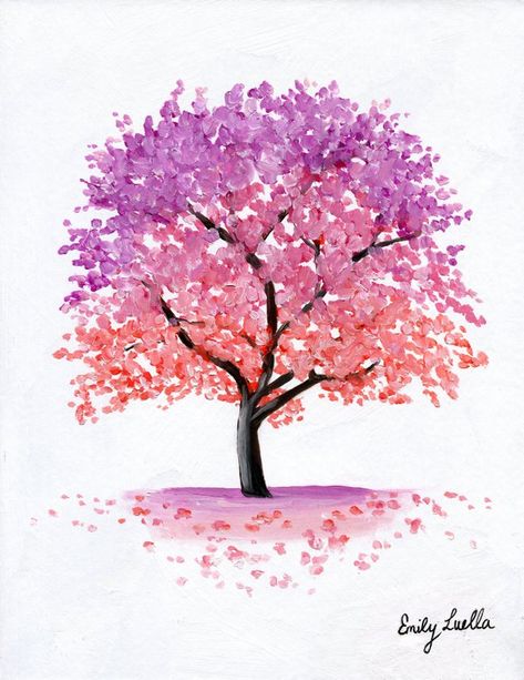 Blossom+Tree+by+Emily-Luella.deviantart.com+on+@DeviantArt Blossom Tree Tattoo, Pink Blossom Tree, Tree Watercolor Painting, Woodland Trees, Art Journal Cover, Small Canvas Paintings, Watercolor Paintings For Beginners, Watercolor Tree, 수채화 그림