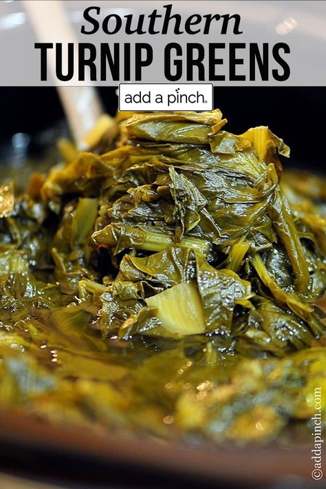 Slow Cooker Turnip Greens makes easy work of a delicious Southern dish. This turnip greens recipe is a favorite and perfect for busy weeknights, Sunday suppers and New Year’s Day! // addapinch.com #turnipgreens #slowcookerturnipgreens #greens #addapinch Collard Greens Recipe Soul Food, Best Collard Greens Recipe, Easy Collard Greens Recipe, How To Cook Turnips, Greens Recipe Soul Food, Sauteed Collard Greens, Southern Collard Greens, Turnip Recipes, Collard Greens Recipe