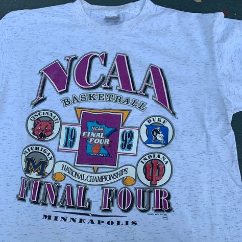 Vintage 90's NCAA Final Four SINGLE STITCH In Heather Gray | Etsy Quilt Size Chart, Basketball Tees, Vintage Basketball, Personalized T Shirt, Final Four, Shirt Sweater, 로고 디자인, Vintage Shirt, Colorful Hoodies