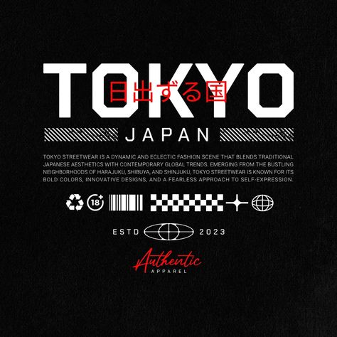 Take your design to the next level by using this Tokyo Streetwear Typography design template by Novendi Prasetya. Use this ready-to-use design and start designing like a Pro. Trendy Typography Design, Streetwear T Shirt Design Graphics, Tokyo Graphic Design, Ghostwire Tokyo Wallpaper, Street Wear Shirt Design, Tokyo Revengers Design, Japan Tshirt Design, Japanese Typography Design, Japanese Shirt Design