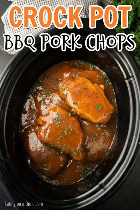 Thick Pork Chops, Bbq Pork Crockpot, Slow Cooker Pork Chops Recipes, Boneless Pork Chop Recipes, Pork Chop Recipes Crockpot, Garlic Pork, Honey Garlic Pork Chops, Bbq Pork Chops, Garlic Honey