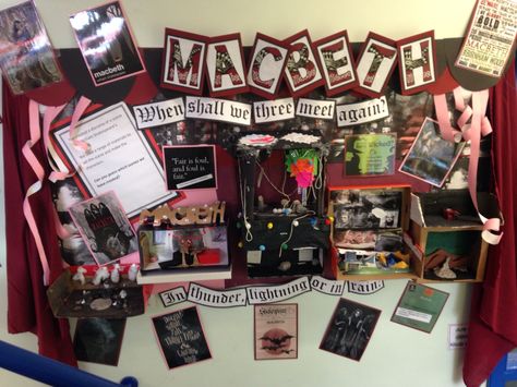 Macbeth display  || Ideas and inspiration for teaching GCSE English || www.gcse.english.com || Macbeth Creative Projects, Macbeth Display Classroom, Macbeth Project Ideas, Macbeth Display, Curriculum Display, Teaching Macbeth, Classroom Displays Secondary, Macbeth Project, English Classroom Displays