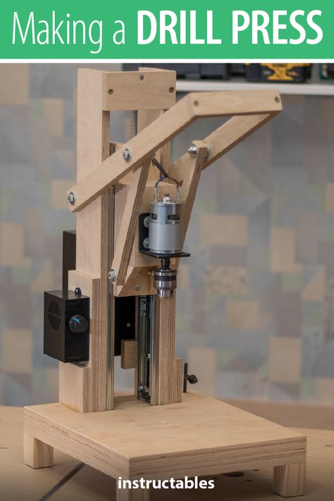 Is it worth the time and effort to design and build a homemade drill press? Check out this tutorial that uses a model 775 motor and see for yourself.  #Instructables #workshop #woodshop #tools #machine #woodworking Homemade Drill Press, Coffee Table Woodworking Plans, Woodworking Tools Storage, Woodworking Tools Workshop, Woodworking Power Tools, Anvils, Is It Worth It, Drill Press, Homemade Tools