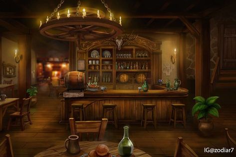 Sims 4 Tavern Cc, Medieval Tavern Aesthetic, Fantasy Tavern Art, Tavern Background, Tavern Drawing, Tavern Aesthetic, Fantasy Bar, Dnd Tavern, Tavern Art