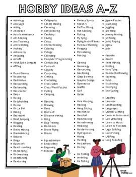 Most Popular Hobbies from A-Z (Huge List of Hobbies & Activities)Check out our Huge List of Hobbies, perfect for anyone looking to find a new hobby, hobby ideas or a new pastime.Alphabetical Order (Outdoor, Indoor, Creative, Niche Hobbies and More...)Looking for more lists? Check out our other worksheets here:Coping Skills A-ZCharacter TraitsOutdoor HobbiesCheck out our full hobby-list blog post here:https://freshhobby.com/most-popular-hobbies-from-a-z-huge-list-of-hobbies-activities/ List Of Hobbies, Easy Hobbies, How To Brew Kombucha, Finding A New Hobby, Popular Hobbies, Hobbies For Kids, Hobby Ideas, Hobbies To Try, List Of Activities