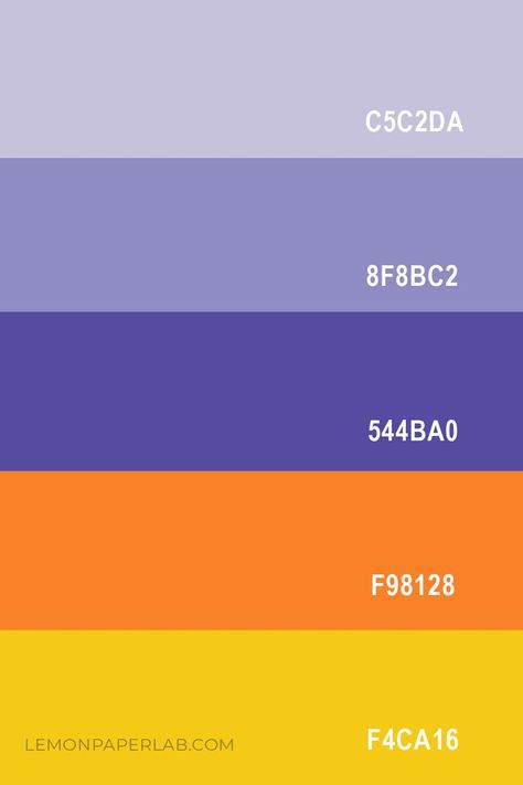 Fun Color Palette, Orange Color Combinations, Purple Color Palette, Yellow Color Combinations, Purple Periwinkle, Yellow Pantone, Yellow Palette, Orange Palette, Purple Palette