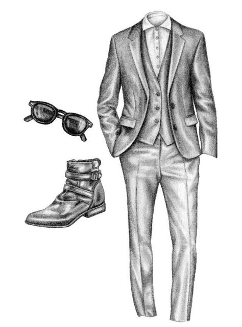 Suit Sketch Drawings, Drawing Suit, Sketches Vintage, Men's Fashion Illustration, Fancy Suits, Image Drawing, Fashion Sketches Men, Drawing Men, Male Suit