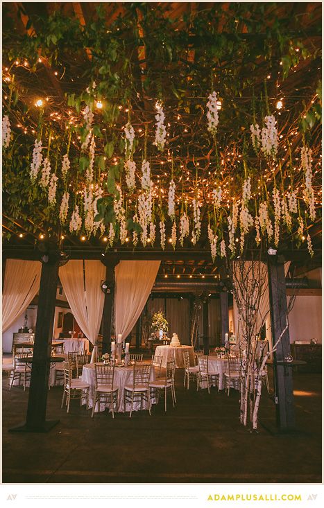 Vines Hanging From Ceiling Wedding, Flowers From The Ceiling Wedding, Hanging Vines Wedding Decor, Hanging Flowers And Lights Wedding, Flowers On Ceiling Wedding, Overhead Flowers Wedding, Hanging Flower Decorations Wedding, Hanging Flowers Dance Floor, Roof Decoration Ideas For Wedding