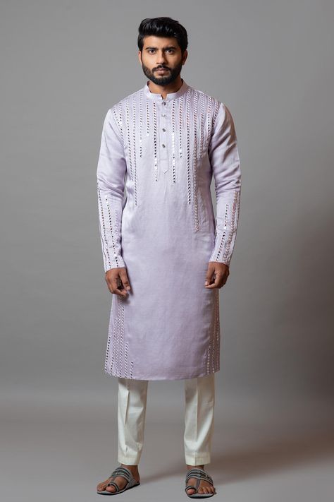 Shop for Paarsh Purple Bamberg Silk Mirror Scrapers Mirror Work Kurta Set for Men Online at Aza Fashions Stylish Boy Clothes, Haldi Outfit, Gents Kurta, Kurta Set For Men, Mens Kurta Designs, Indian Kurta, Silk Kurta, Men Stylish Dress, Kurta Pajama