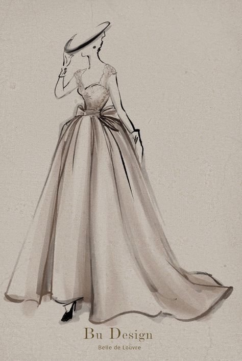 Corset Dress Drawing, Bu Design, 1950s Fashion Illustration, Vintage Fashion Sketches, Fashion Design Classes, Fashion Illustrations Techniques, Fashion Illustration Vintage, Old Fashion Dresses, Fashion Sketches Dresses