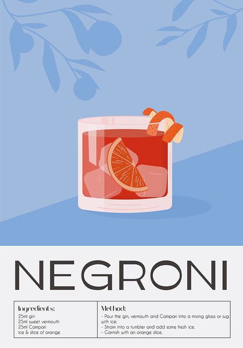 New Arrivals 2024 | Poster Wall Negroni Cocktail Recipe, Recipe Poster, Negroni Cocktail, Cocktail Illustration, Cocktail Poster, 광고 디자인, Bar Poster, Cocktails Bar, Cocktail Book