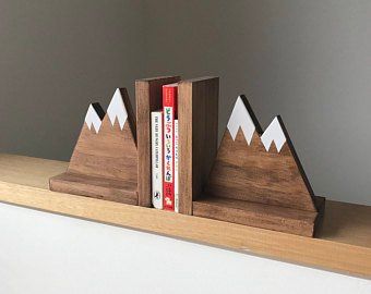 Chloe Gonzalez on Etsy Nursery Bookends, Kids Woodworking Projects, Modern Bookends, Interior Boho, Wooden Bookends, Modern Nursery Decor, Woodworking Projects For Kids, Mountain Decor, Woodworking For Kids