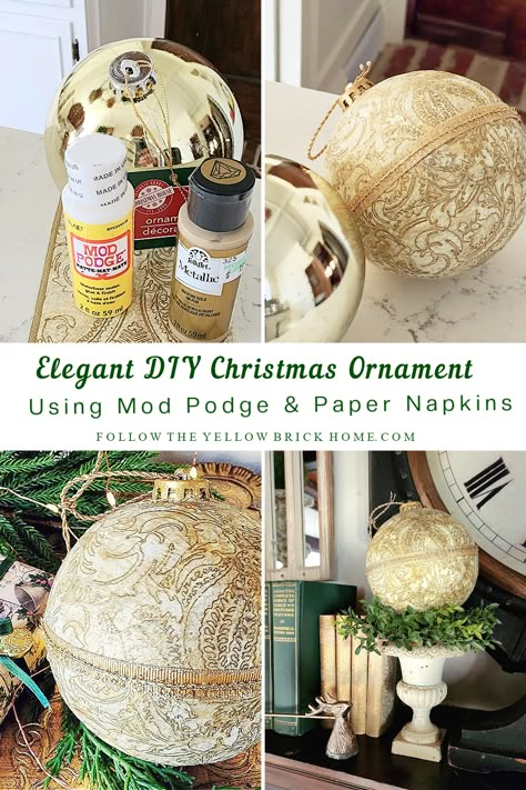 Follow The Yellow Brick Home - Elegant DIY Christmas Ornaments Using Mod Podge and Paper Napkins – Follow The Yellow Brick Home Diy Decoupage Christmas Ornaments, Diy Chinoiserie, Chinoiserie Ornaments, Christmas Ornaments Tree, Yellow Brick Home, Diy Christmas Ornament, Napkin Decoupage, Diy Christmas Tree Ornaments, Brick Home