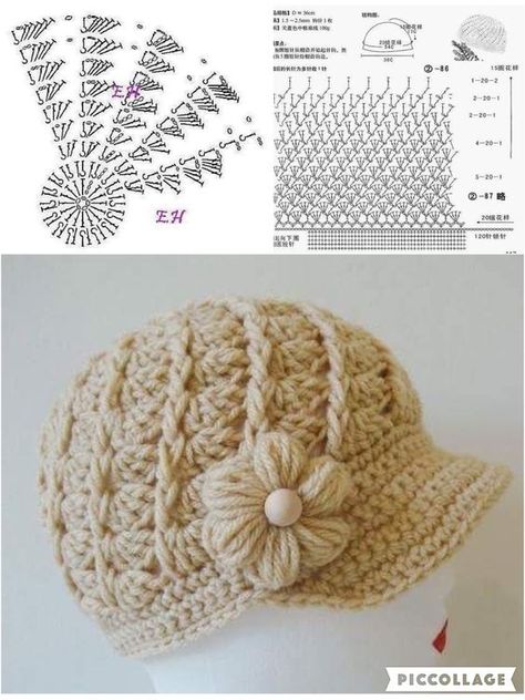 15+ Crochet beanie graphics for inspiration Crochet Beret Pattern, Pola Topi, Crochet Character Hats, Crochet Sun Hat, Easy Crochet Hat, Crochet Winter Hats, Crochet Heart Pattern, Crochet Beret, Crocheted Hat